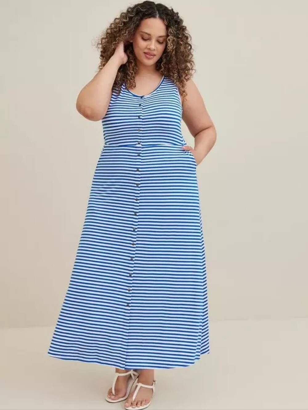 Torrid Button Front Blue White Striped Jersey Maxi Dress Plus Size 3X NWT